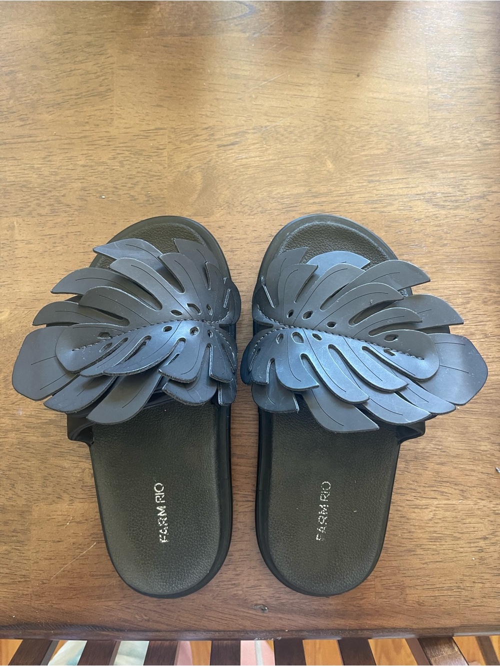 FARM Rio Black Leaf-Accent Slide Sandals - Women